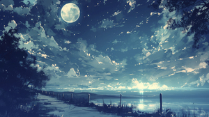 Full moon on the shore