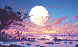 Full moon with pink clouds